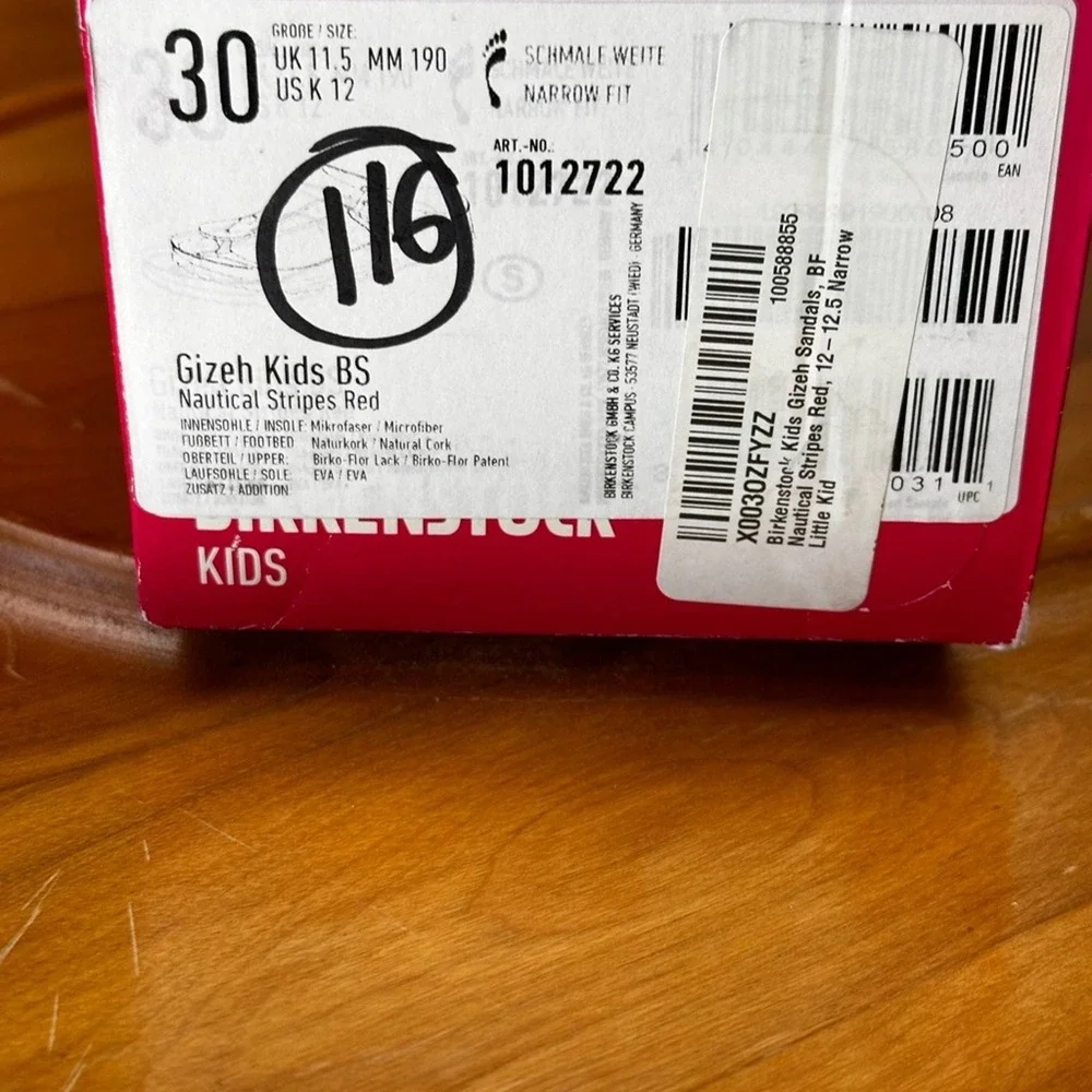 Birkenstock Gizeh NWB K12 US Red & White Striped‎ Sandals